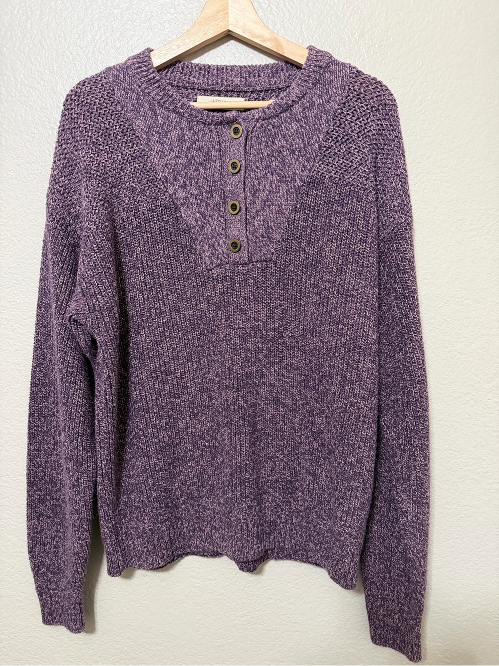 Natural Reflections Womens XL Purple Cotton Blend Henley Button Pullover Cozy